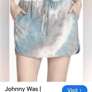 Johnny Was Calme Blue and Gray Tie-Dye Skirt with pockets